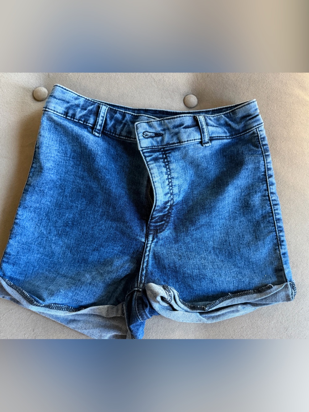 H&M Blue Denim High-Rise Rolled Hem Shorts